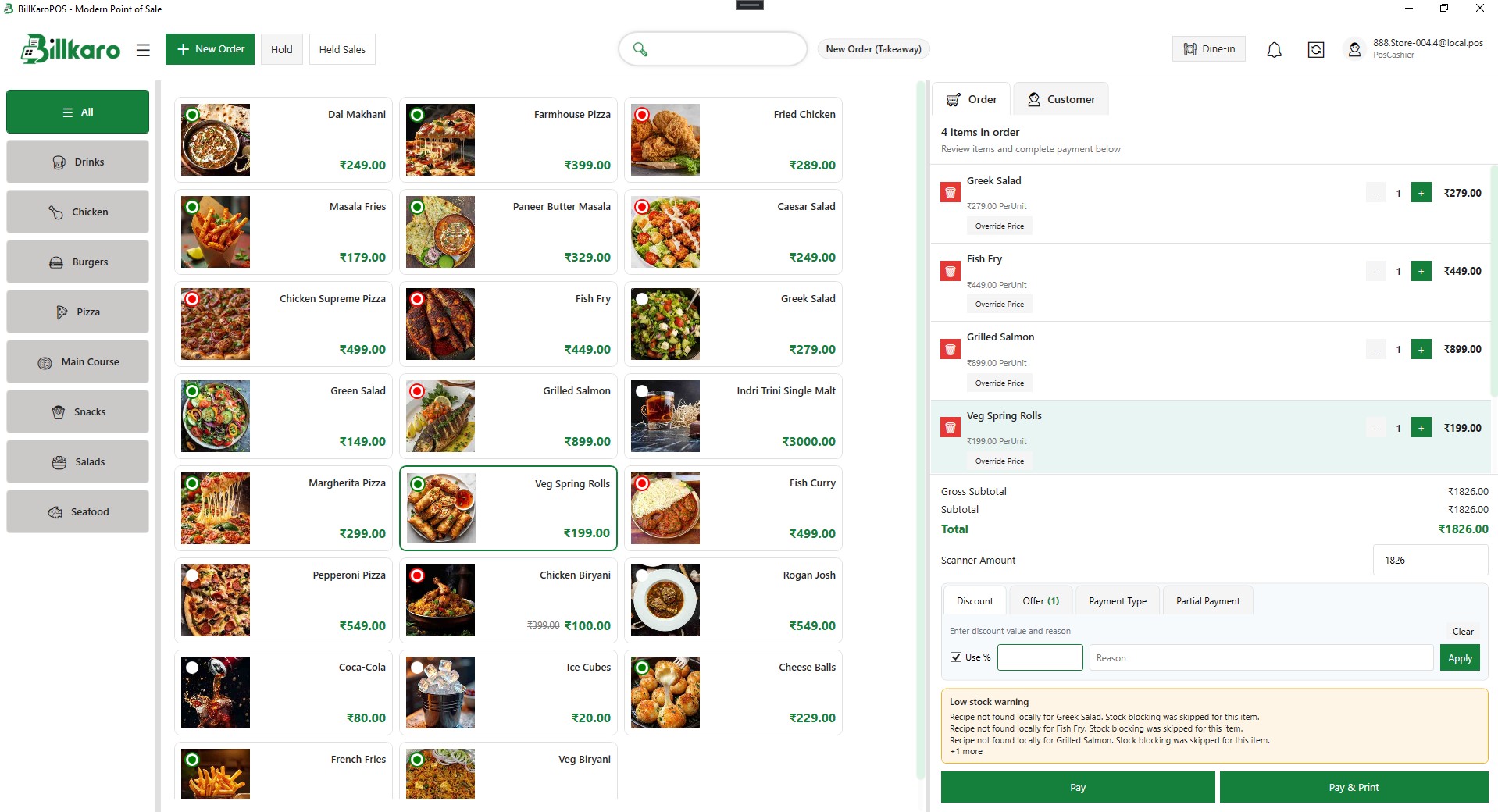 BillKaro POS dashboard and billing workspace